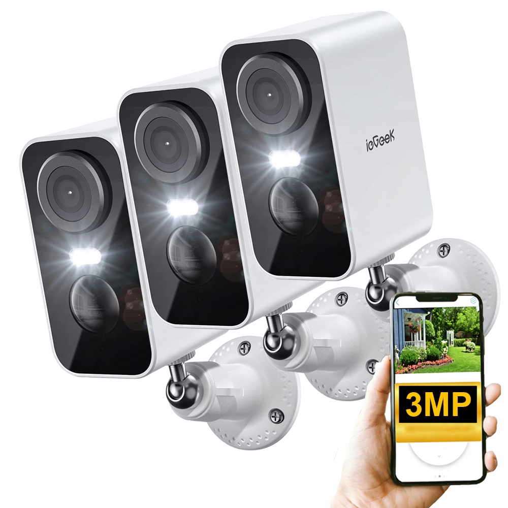 3 Kusy Monitorovací Kamera 2K 3MPX Wifi Bezdrátové Noční Vidění V Barvě