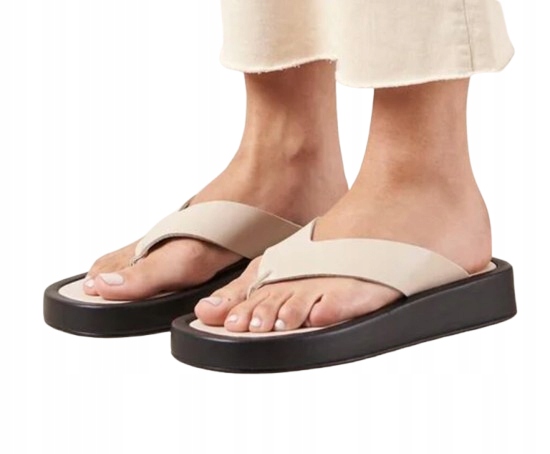 Aloha Béžové Dámské Žabky S Tlustou Podrážkou, Kožené, 37 3DA