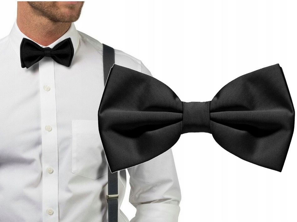 MUCHA Czarna Męska Muszka Podwójna Elegancka