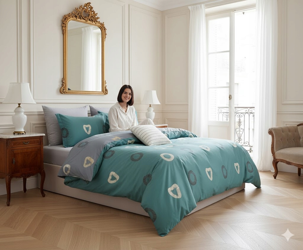 3dílná sada povlečení na peřinu ze 100% bavlny s abstraktním zeleným motivem do ložnice 160×200 cm