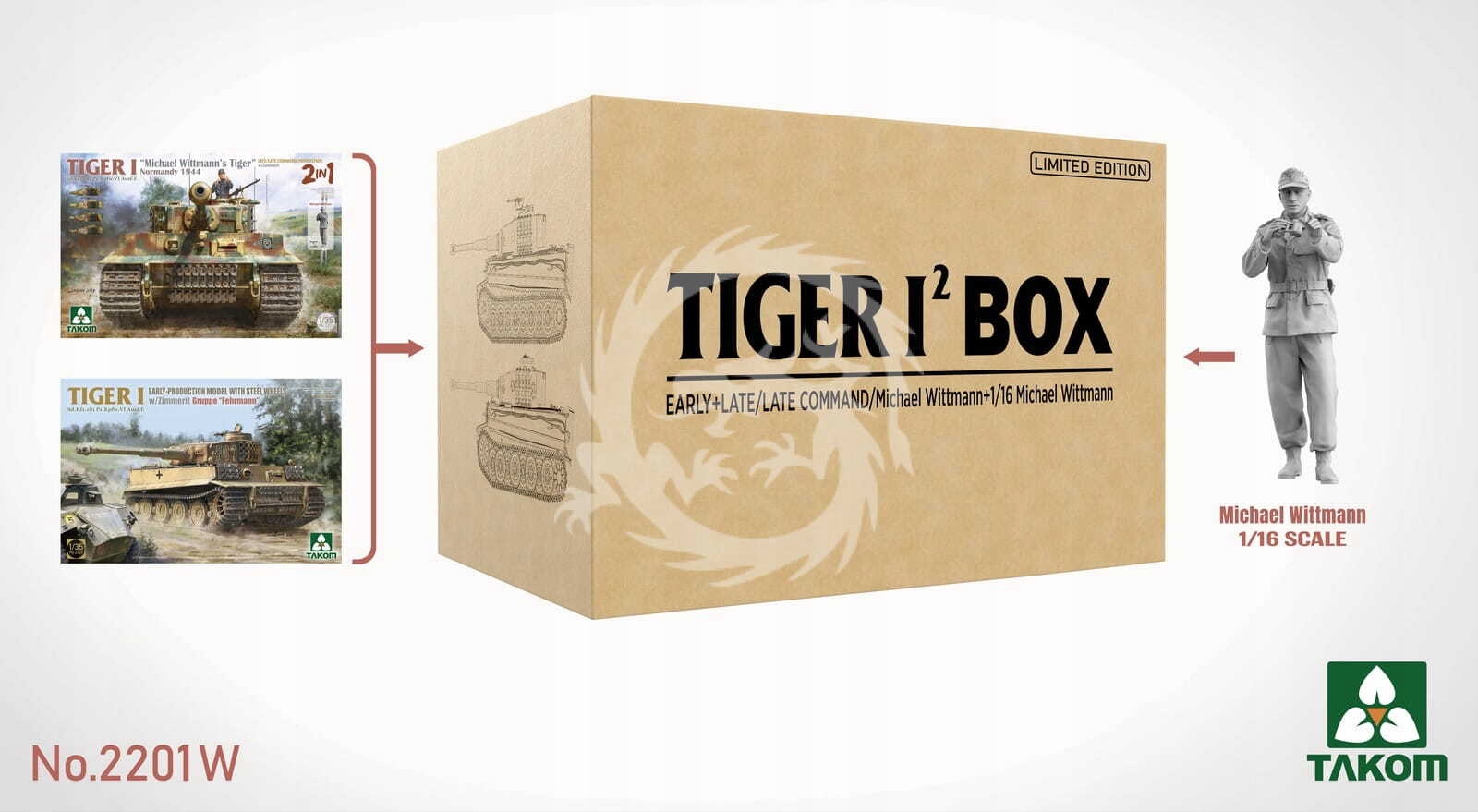 Tiger I Big Box 2 stavebnice & 1:16 M. Figurka Wittmann Takom 2201W v měřítku 1/35