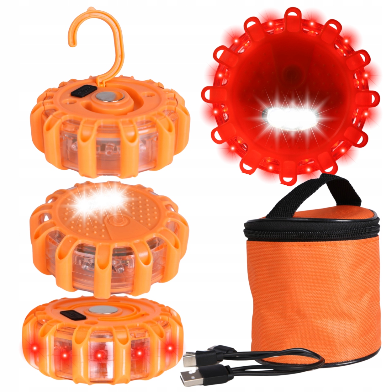 3X Flara Led výstražná lampa Kohout Disk Magnet Akumulátor Usb Vodotěsné
