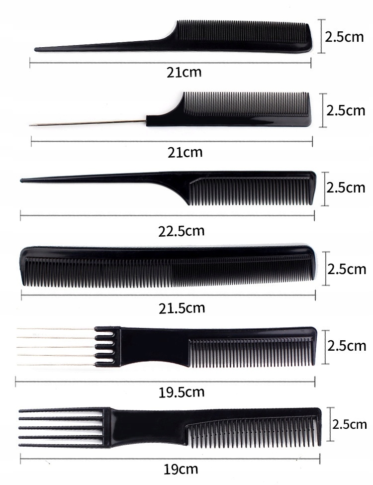 ZESTAW GRZEBIENI FRYZJERSKICH 10 SZT ETUI Cechy ze  szpikulcem