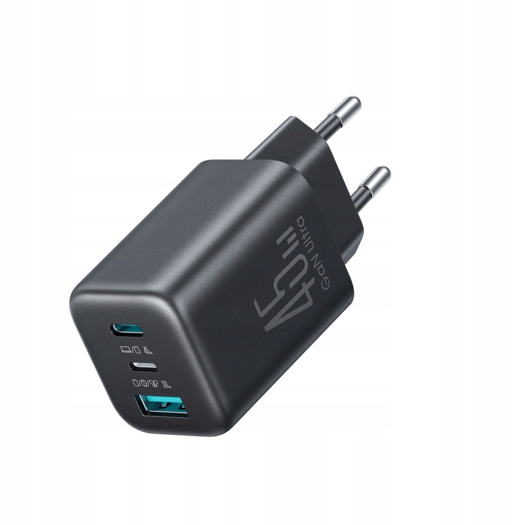 Ładowarka sieciowa Usb-c iPhone Lightning Usb-a GaN 45W czarna