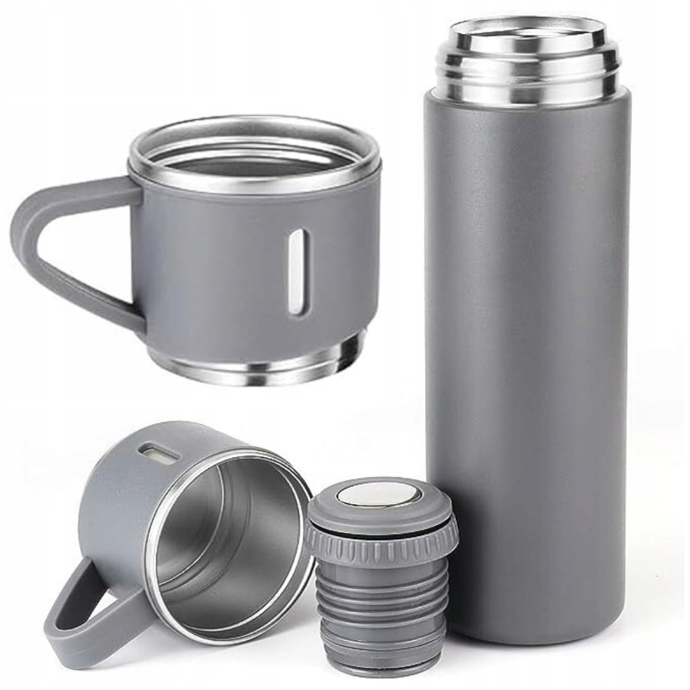 TERMOS TURYSTYCZNY PRÓŻNIOWY 3 KUBKI ZESTAW SZARY 500ML Marka inna marka