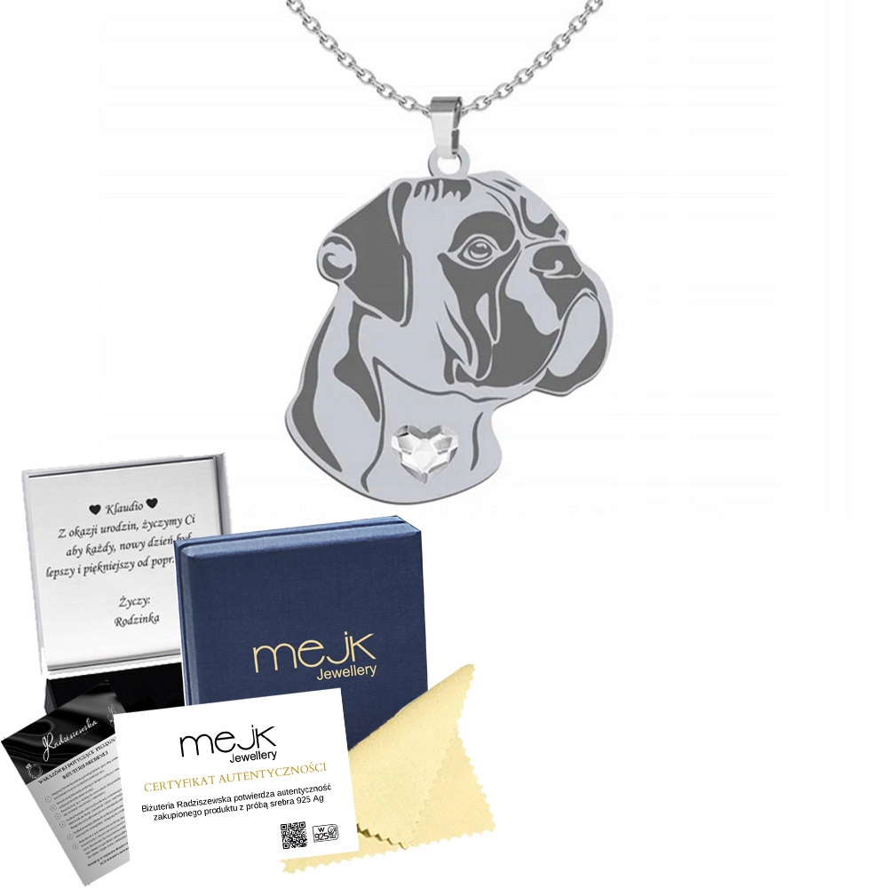 Stříbrný náhrdelník s německým krabem pro psa 925 Věnování Šperky Gravírování Bonus