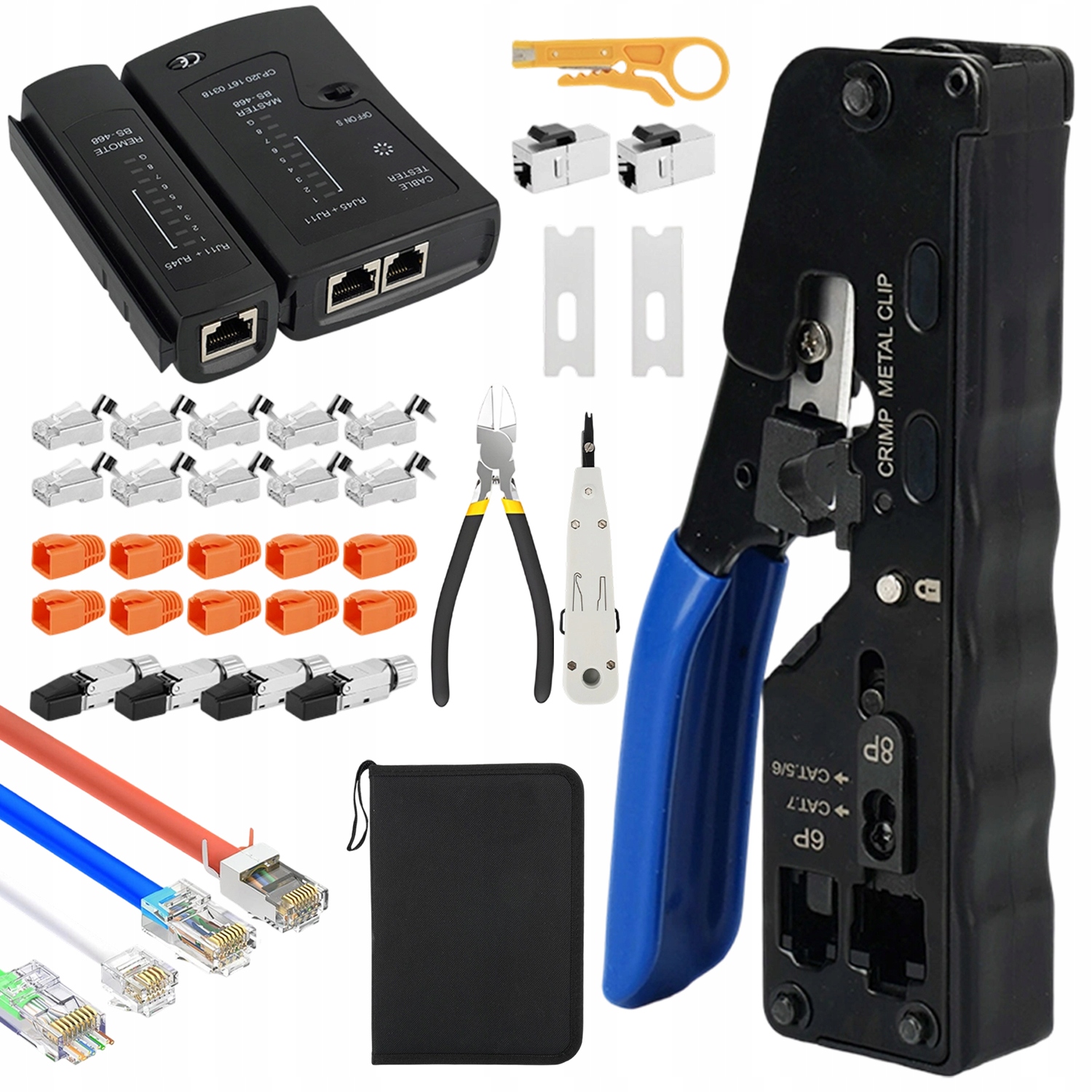Zestaw Narzędzi Sieciowych Do Wtyków RJ45 CAT7 Zaciskarka Tester Kabli Lan