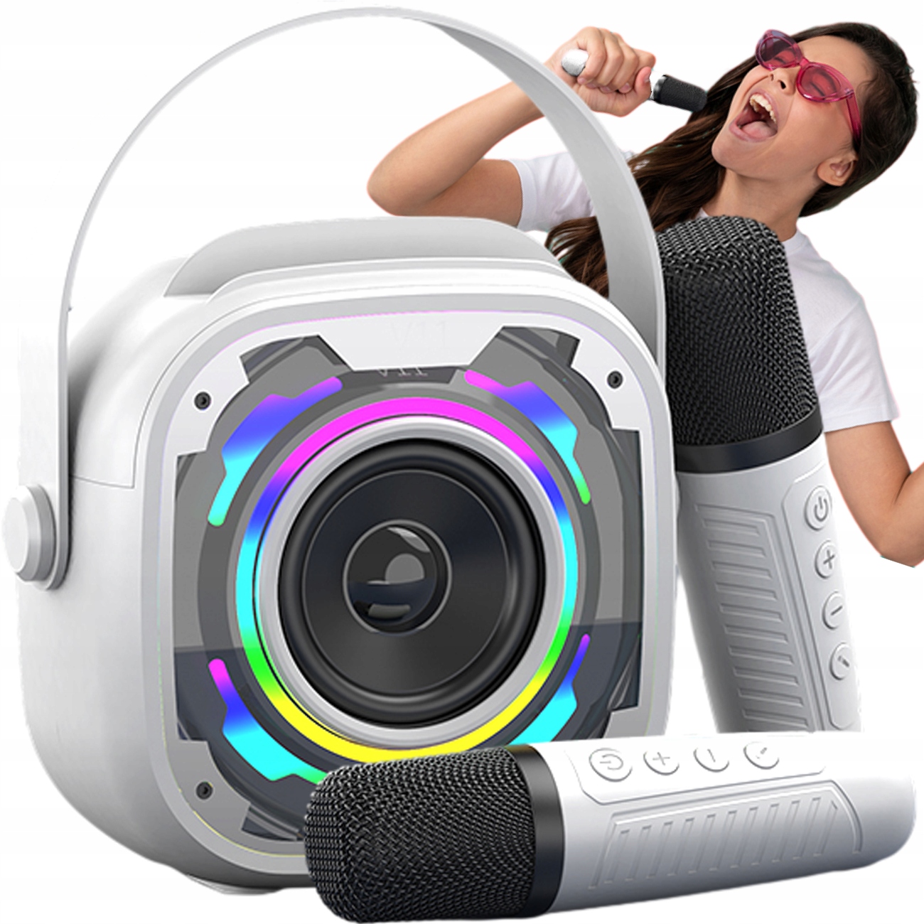 Karaoke Mikrofon Bezprzewodowy Głośnik Bluetooth Dla Dzieci 2 Mikrofony Led Marka AMT