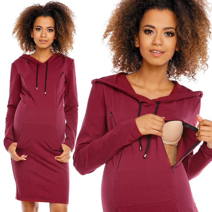 Šaty Kojící Šaty S Kapucí Před Kolenem Bordó XL