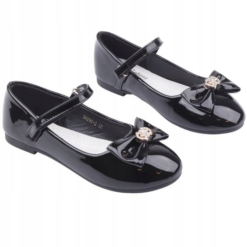 CZARNE BALERINKI DZIEWCZĘCE LAKIEROWANE NA RZEPY DO SZKOŁY NA KOMUNIE Stan opakowania oryginalne