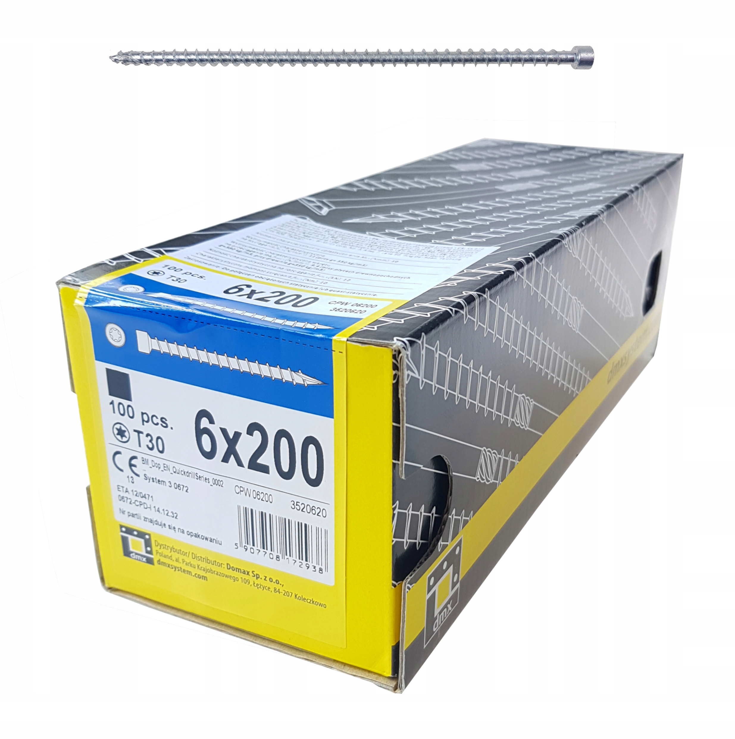 Tesařský Vrut Cpw 6x200 Plný Závit Válcová Hlava