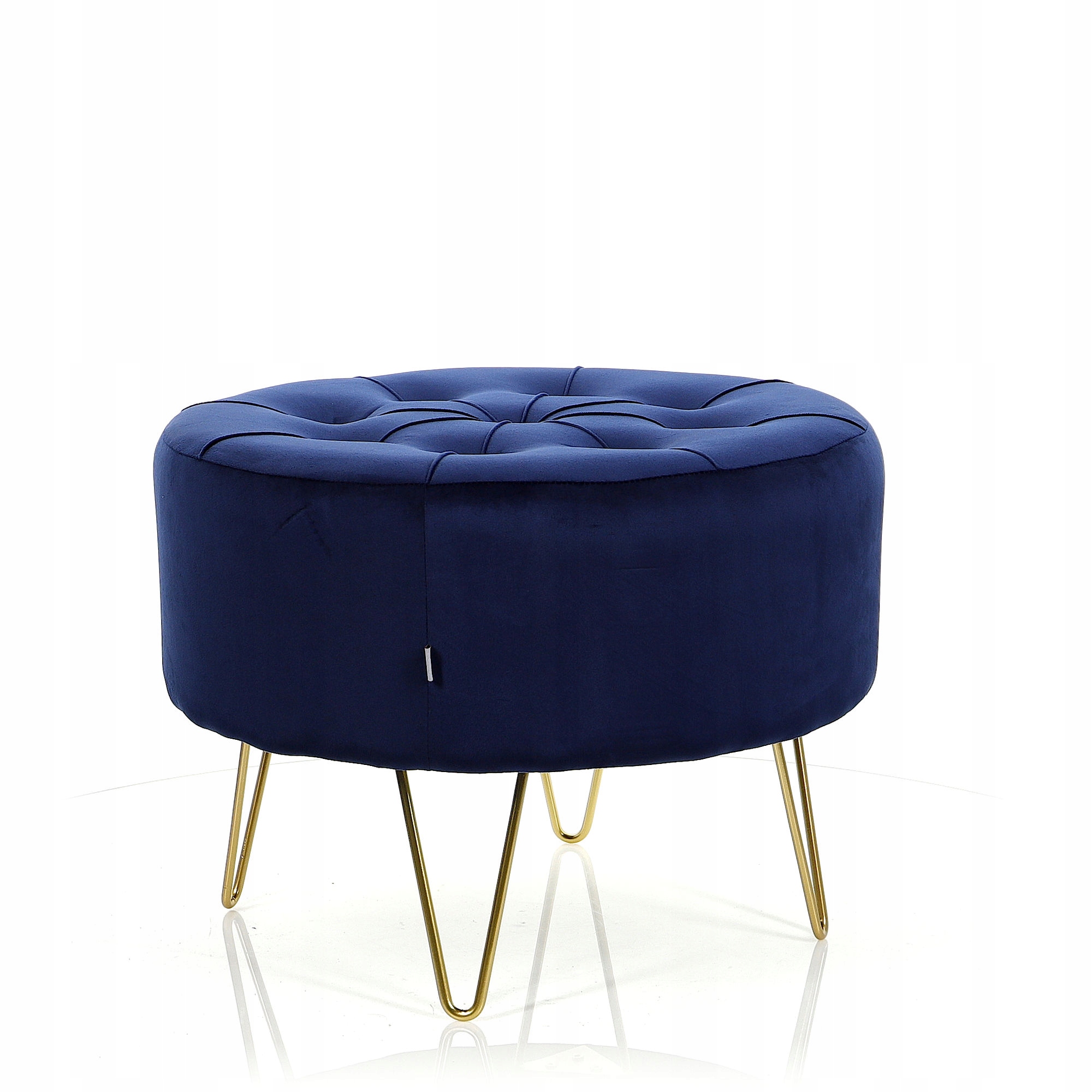 Pufa Welurowa Złota Granatowa Welur podnóżek 43cm