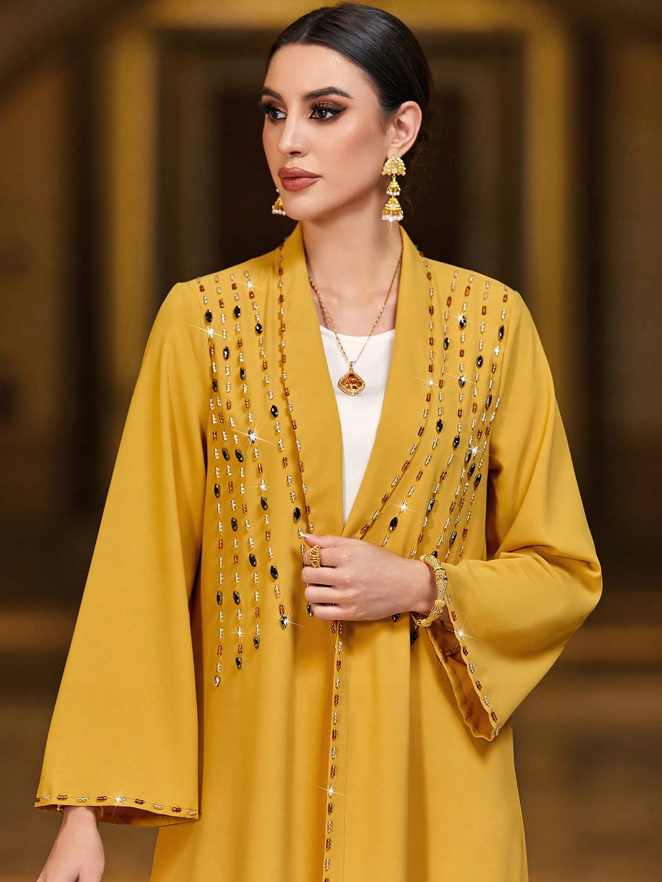 Elegantní Tunika V Arabském Stylu Zdobená Korálky Maxi Shein L 40