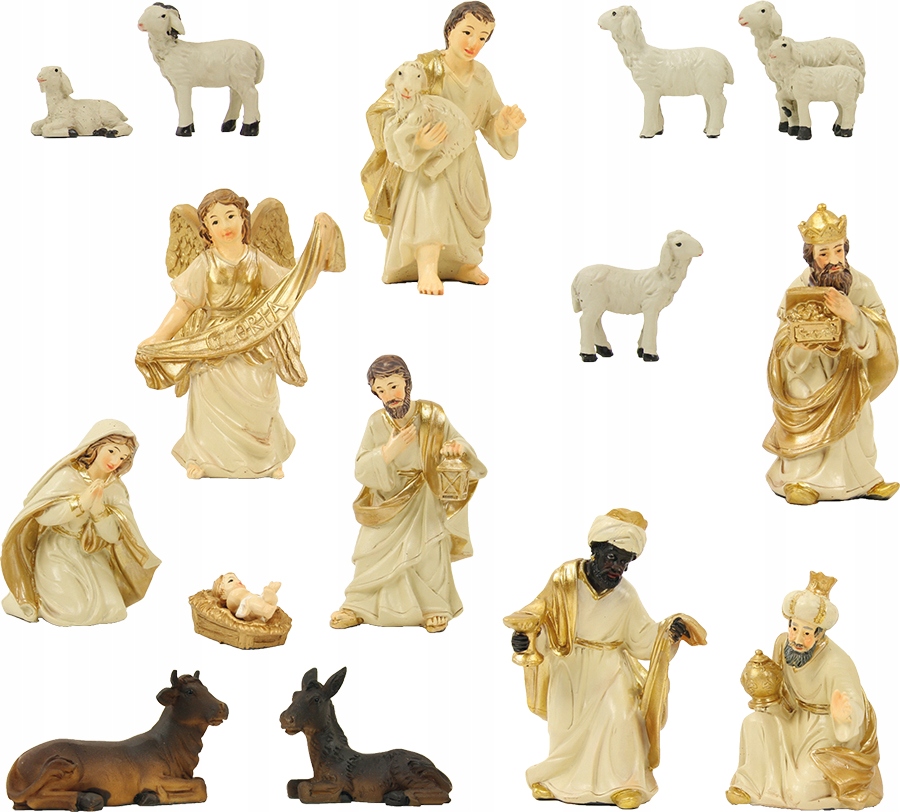 Figúrky do betlehemov biele/zlaté 15 dielov výška 9 cm