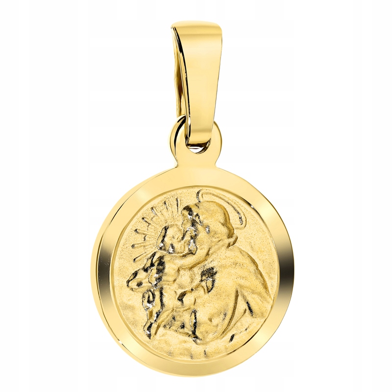 Zlatý Masivní Medailonek Přívěsek pr. 585 Svatý Josef s dítětem 14k