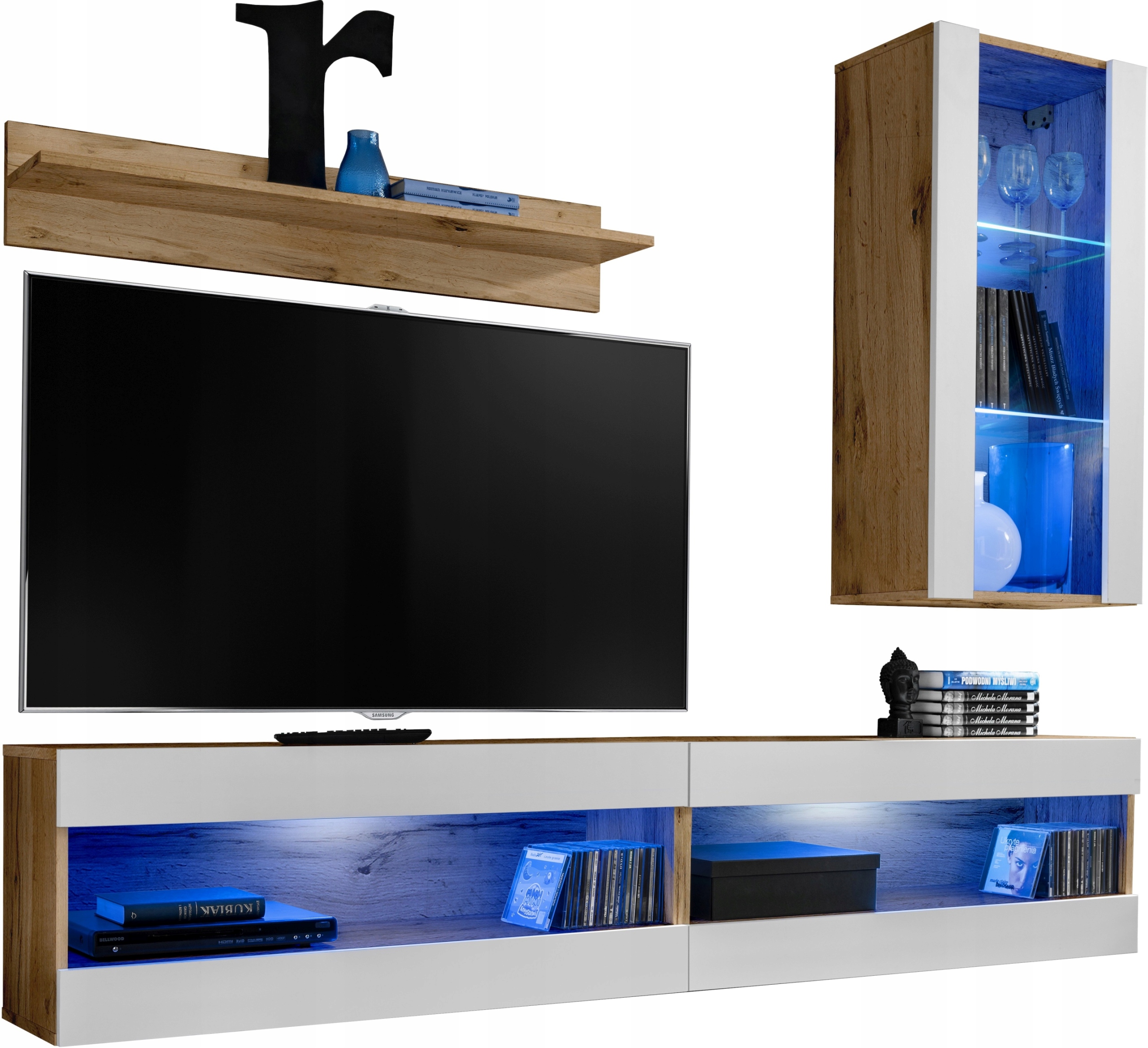 Sada nábytku Rtv Tivoli SET5 Dub Wotan/Biela, Modré Led