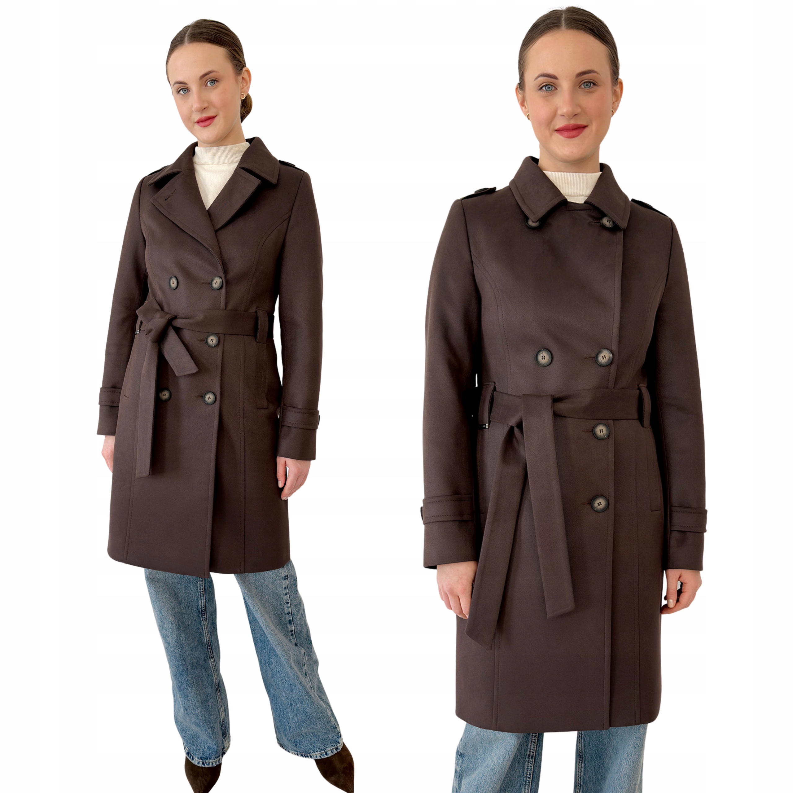 Elegantní dámský jarní dvouřadý trenčkot s páskem Laura Estodo