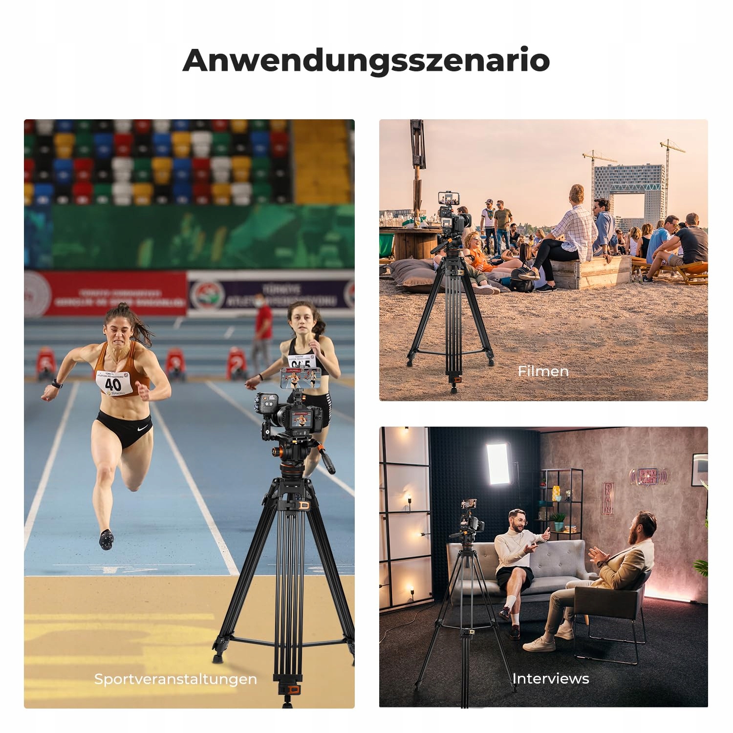 K&F CONCEPT Statyw Video 191cm 360° Głowica Fluidowa DSLR Camcorder 10kg — miniatura 9