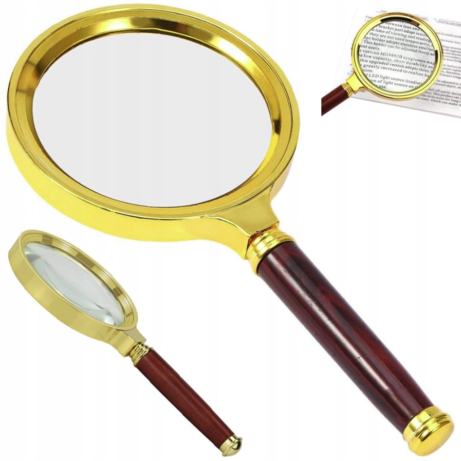 LUPA RĘCZNA KLASYCZNA ZŁOTA SZKŁO 60mm