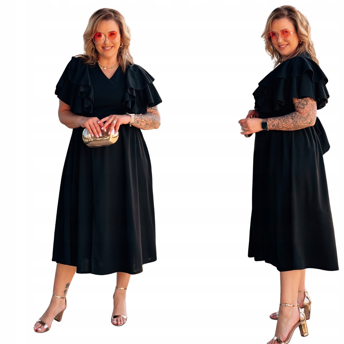 Sukienka Duże Rozmiary Plus Size Maxi Damska Cavaricci Na Wesele Czarna