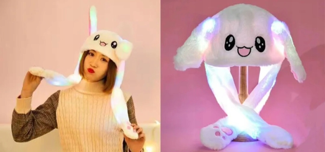 CZAPKA RUCHOME USZY KRÓLIK ŚWIATŁA LED CZAPKA Z USZAMI Rozmiar 52-58 cm