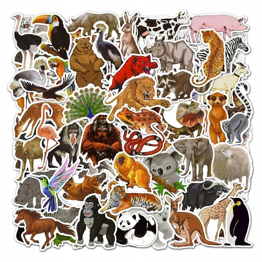 

Naklejki Na Rower Walizke MIX Zwierzęta 50szt