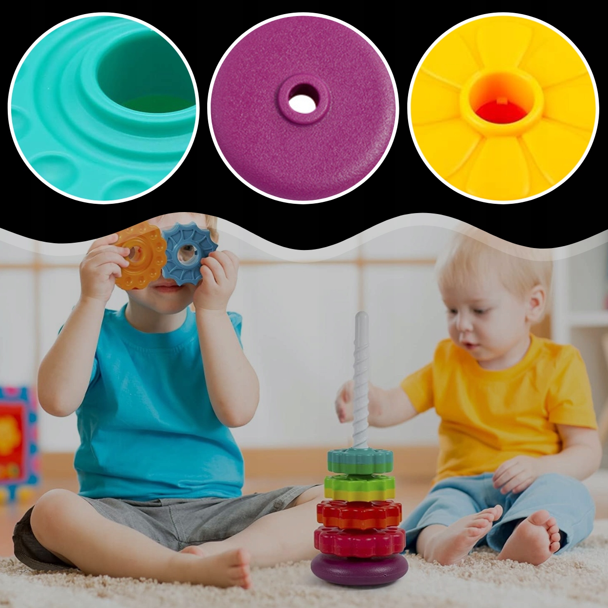 CSAVART TORONY OKTATÓ JÁTÉK SZIVÁRVÁNY PIRAMIS SPIRÁL GYEREKNAP Csomagolás állapota eredeti