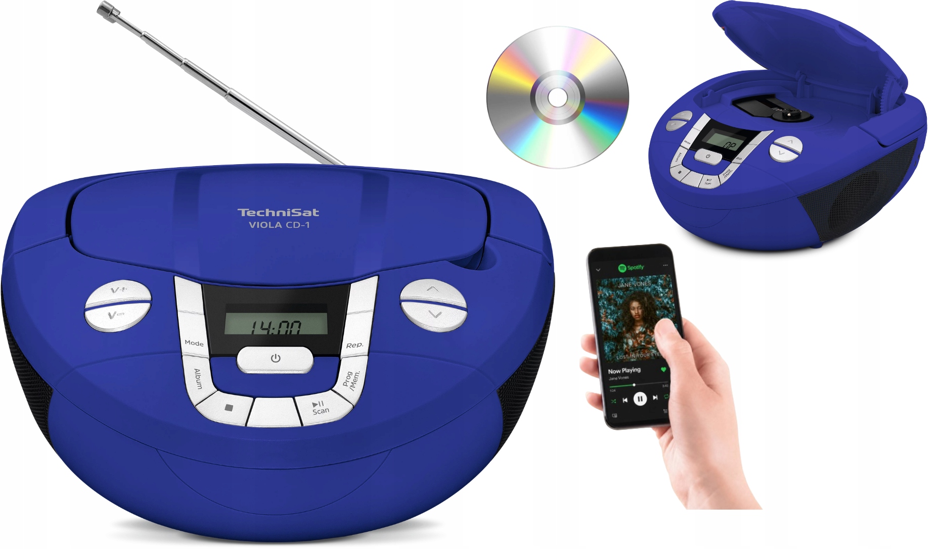 TechniSat Viola CD-1 Radio Boombox Bluetooth CD přehrávač MP3 Fm Modrý