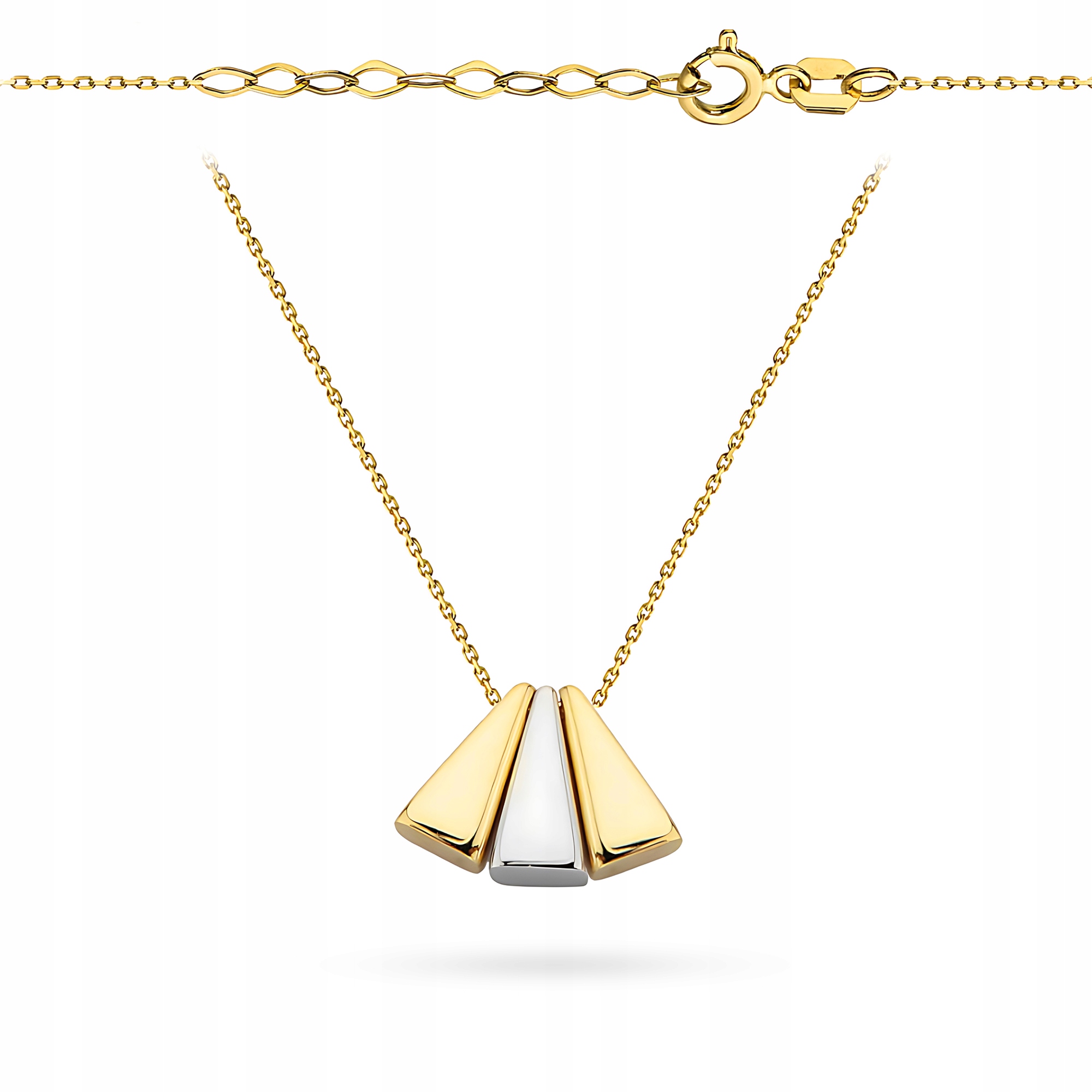 Zlatý Náhrdelník Řetízek Dámský pr. 585 Dvoubarevné trojúhelníky 14k