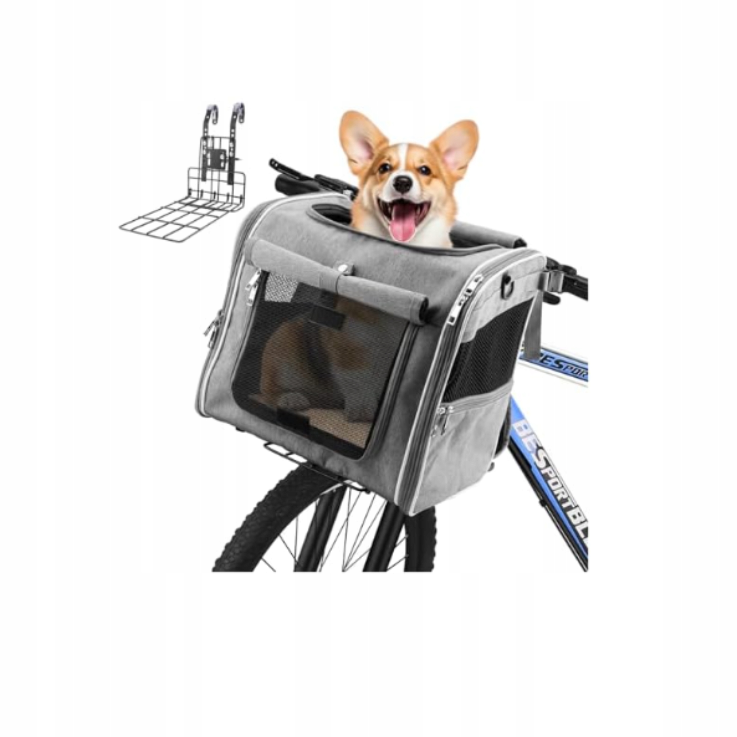 Kosz Rowerowy Dla Psa Transporter 4w1 Do 7kg Składany Torba Na Rower Szary
