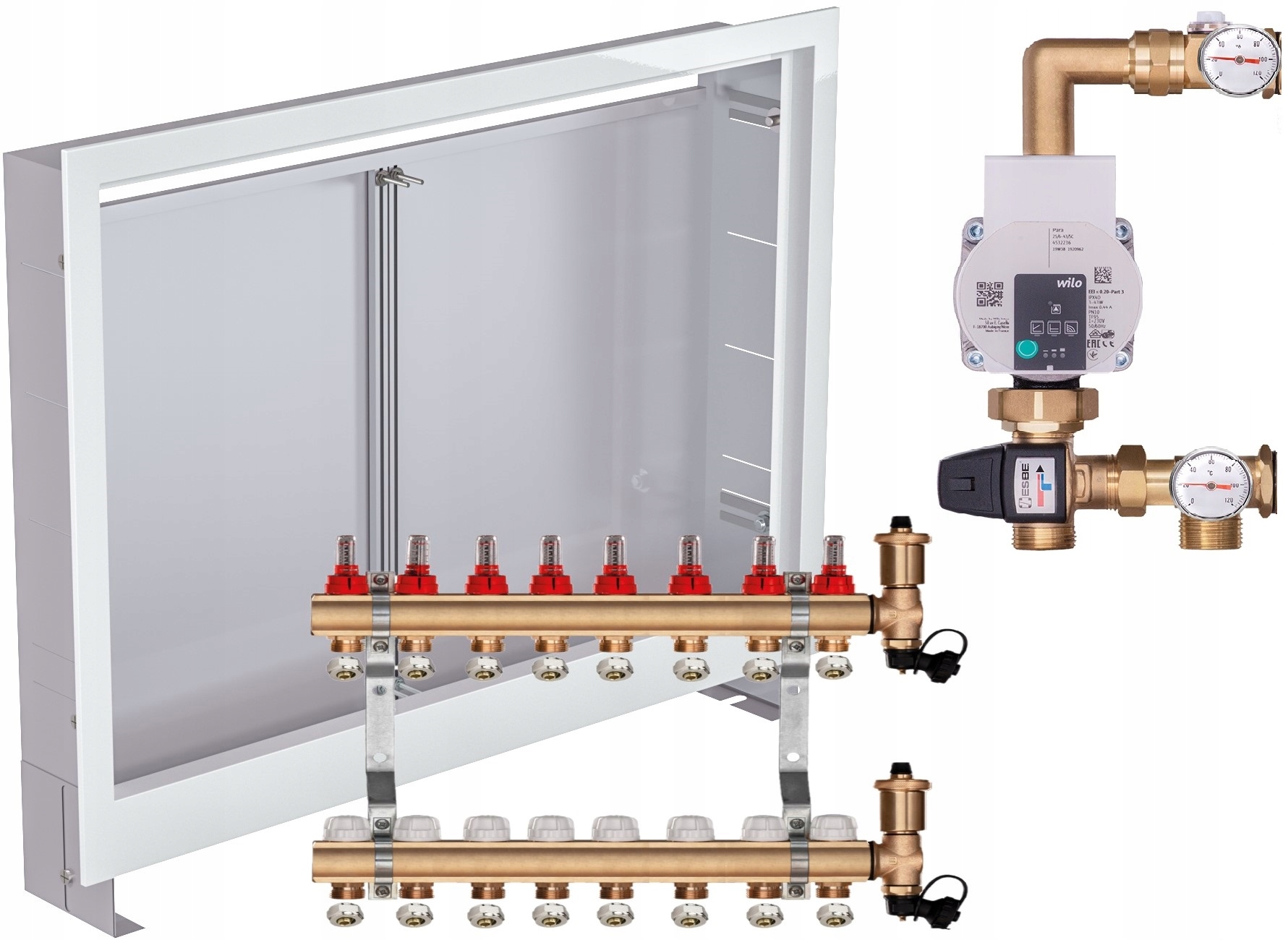 Rozdělovač pro podlahovku 8 s Skupinou Wilo Spojky Pex Podomítková Skříňka
