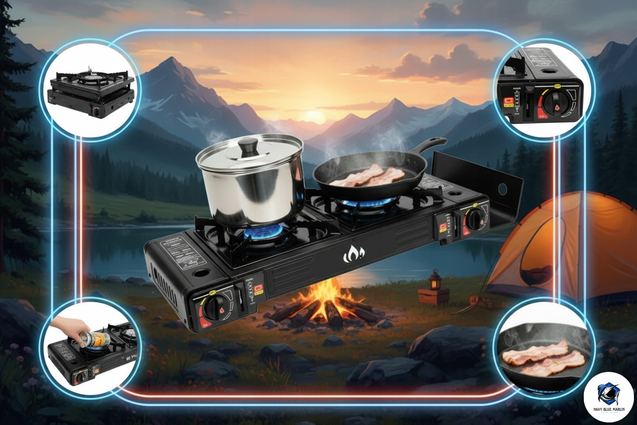 Přenosný Plynový Vařič Dvojitý Kempingový 2 Hořáky Na Plynové Kartuše