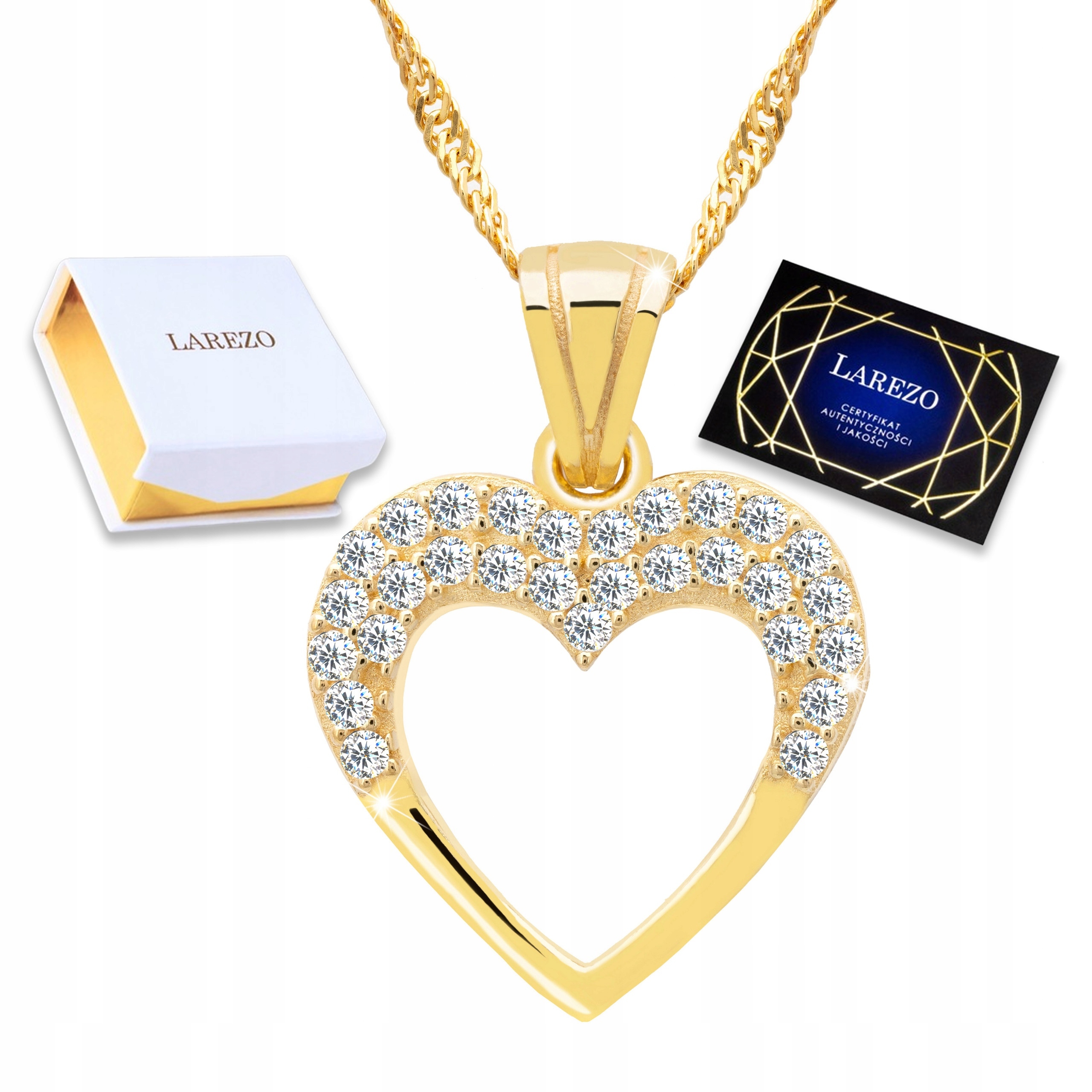 Zlatý náhrdelník Láska Srdce Zirkon Srdíčko Stříbro 925