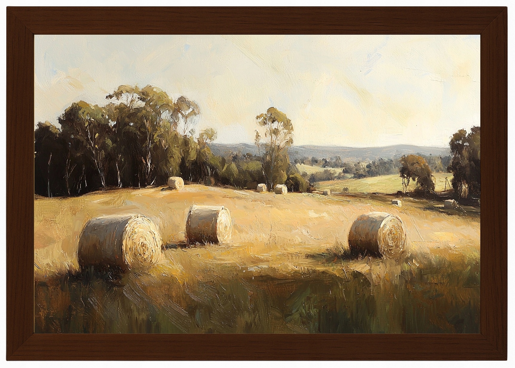 Plakát Rámeček Dřevo Krajina Polská Vesnice Pole Žně Seno Léto 93x62