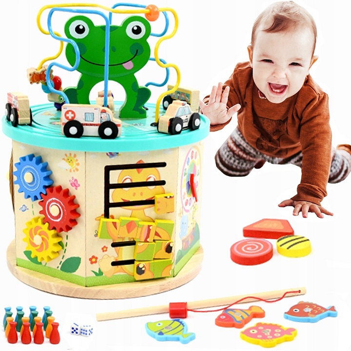 

Kostka Edukacyjna Drewniana 11w1 Labirynt Sorter