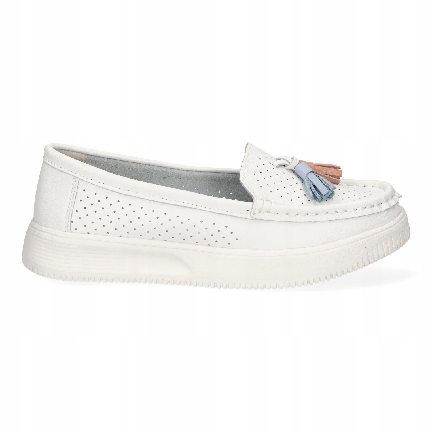 MOKASYNY DAMSKIE SERGIO LEONE SP015 BIAŁE PÓŁBUTY SKÓRA NATURALNA R 40 Wzór dominujący bez wzoru