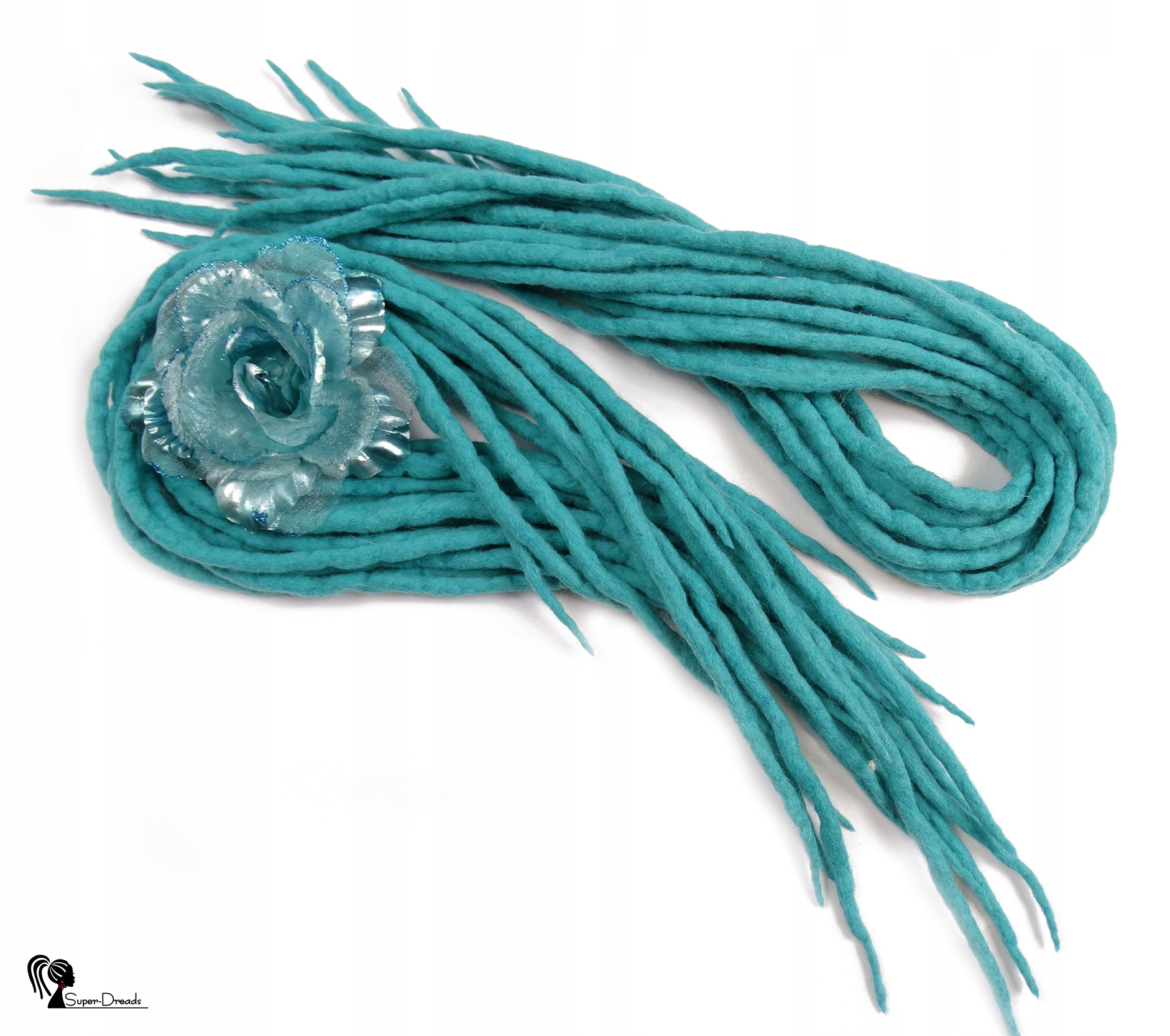 Dredloky Dredy vlněné, ručně vyráběné, tyrkysové, Lesklý Topaz, 40 kusů