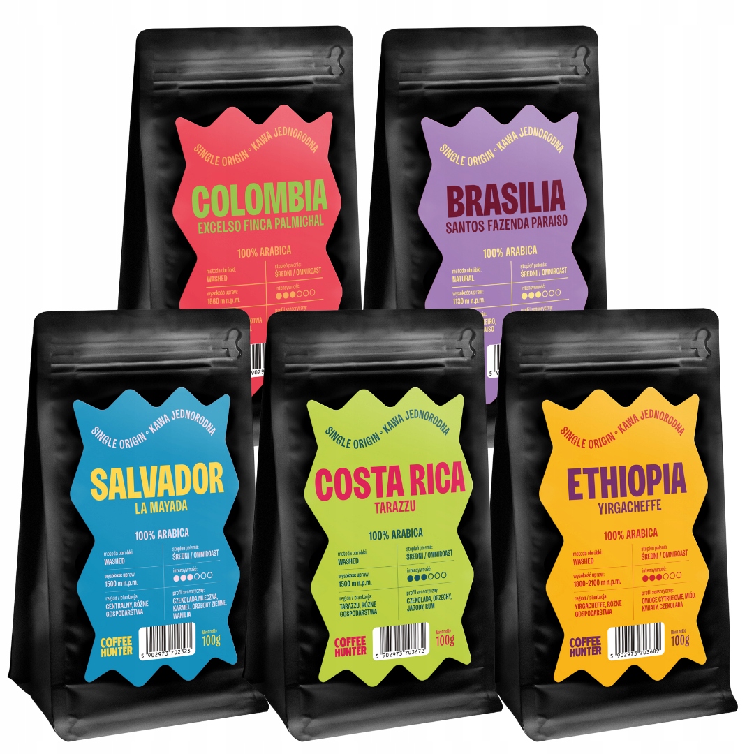 Levně Degustační sada Káv Singles 5 x 100 g Káva Zrnková