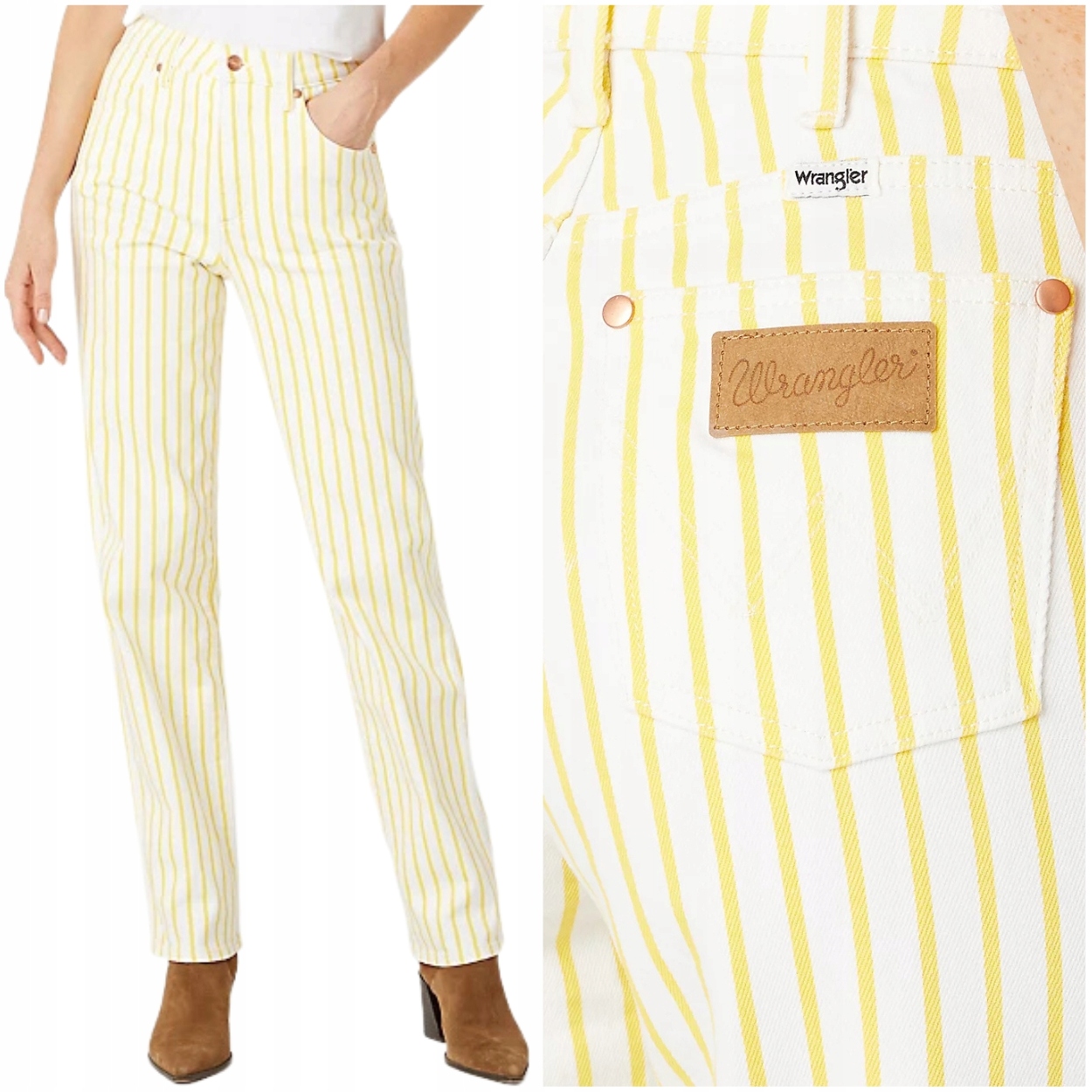 Wrangler Mom Straight bílé jednoduché dámské pruhované džínové kalhoty W28 L32
