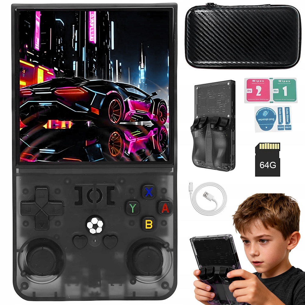 Przenośna Komórkowa Konsola Do Gier Retro 18000 Gier Linnux 64GB Czarny