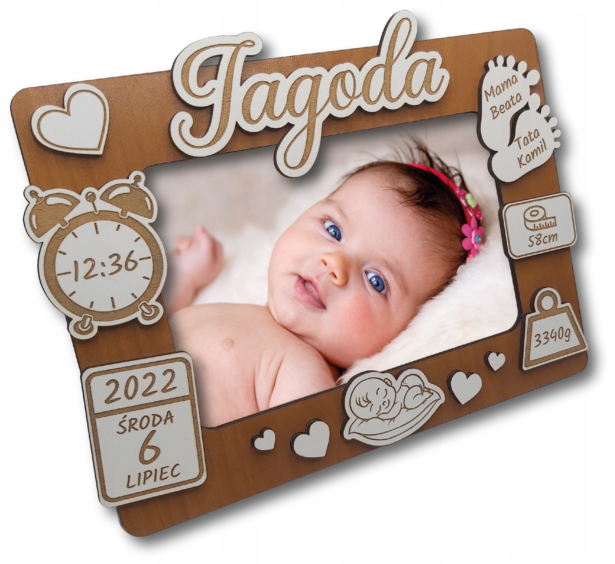 Metryczka ramka na zdjęcia dziecko chrzest 10x15 Marka MilWood