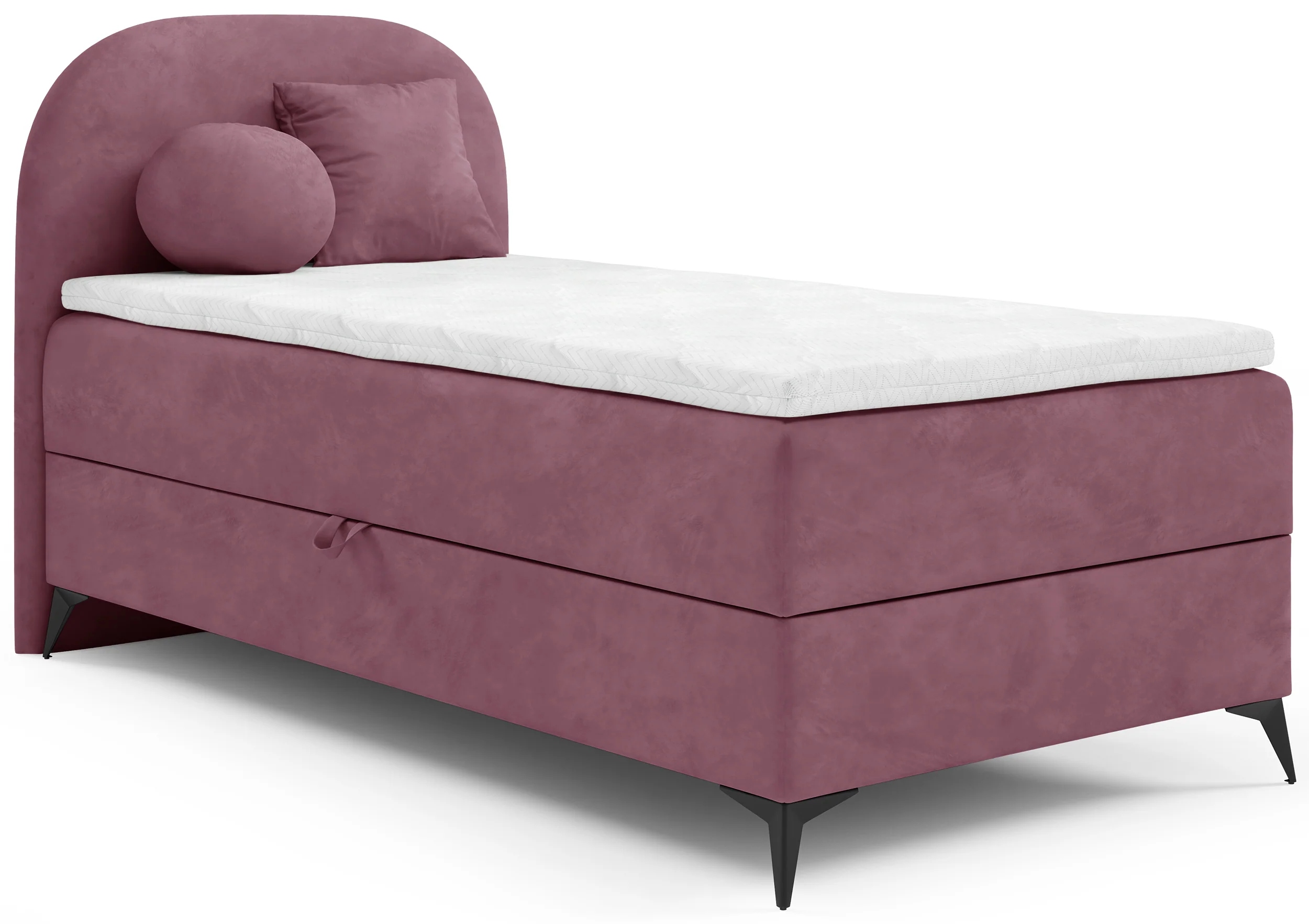 Postel pro mláděž 90x200 cm Lunelle s úložným prostorem růžová sametová levá
