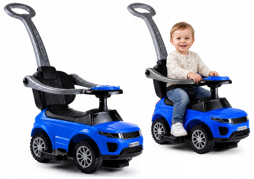 Jeździk z pchaczem auto sportowe z rączką i dźwiękami niebieski od 1 roku