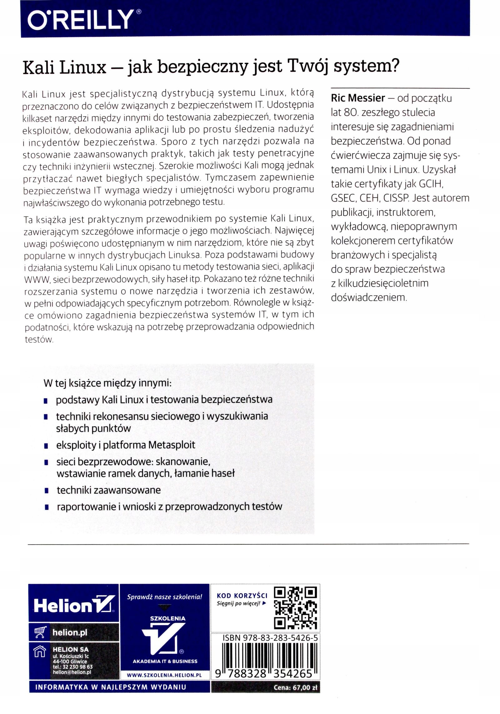 KALI LINUX. TESTY BEZPIECZEŃSTWA, TESTY PENETRACYJ Stan opakowania oryginalne