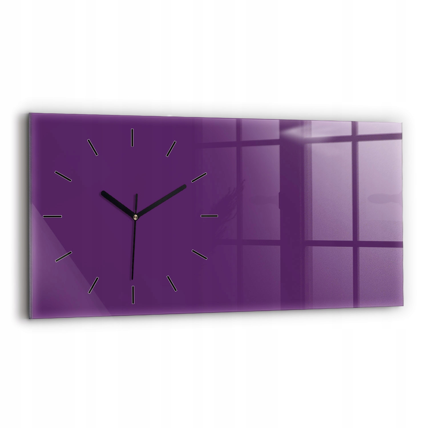 Moderní skleněný nástěnný hodinový stroj s potiskem 60 cm x 30 cm, barva fialová