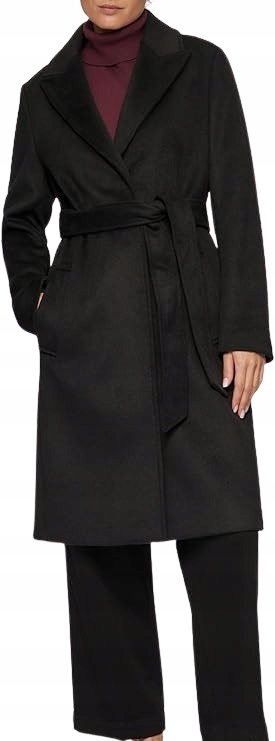 Černý Klasický Kabát S Páskem, Dlouhý Rukáv, Velikost 38, 5 G