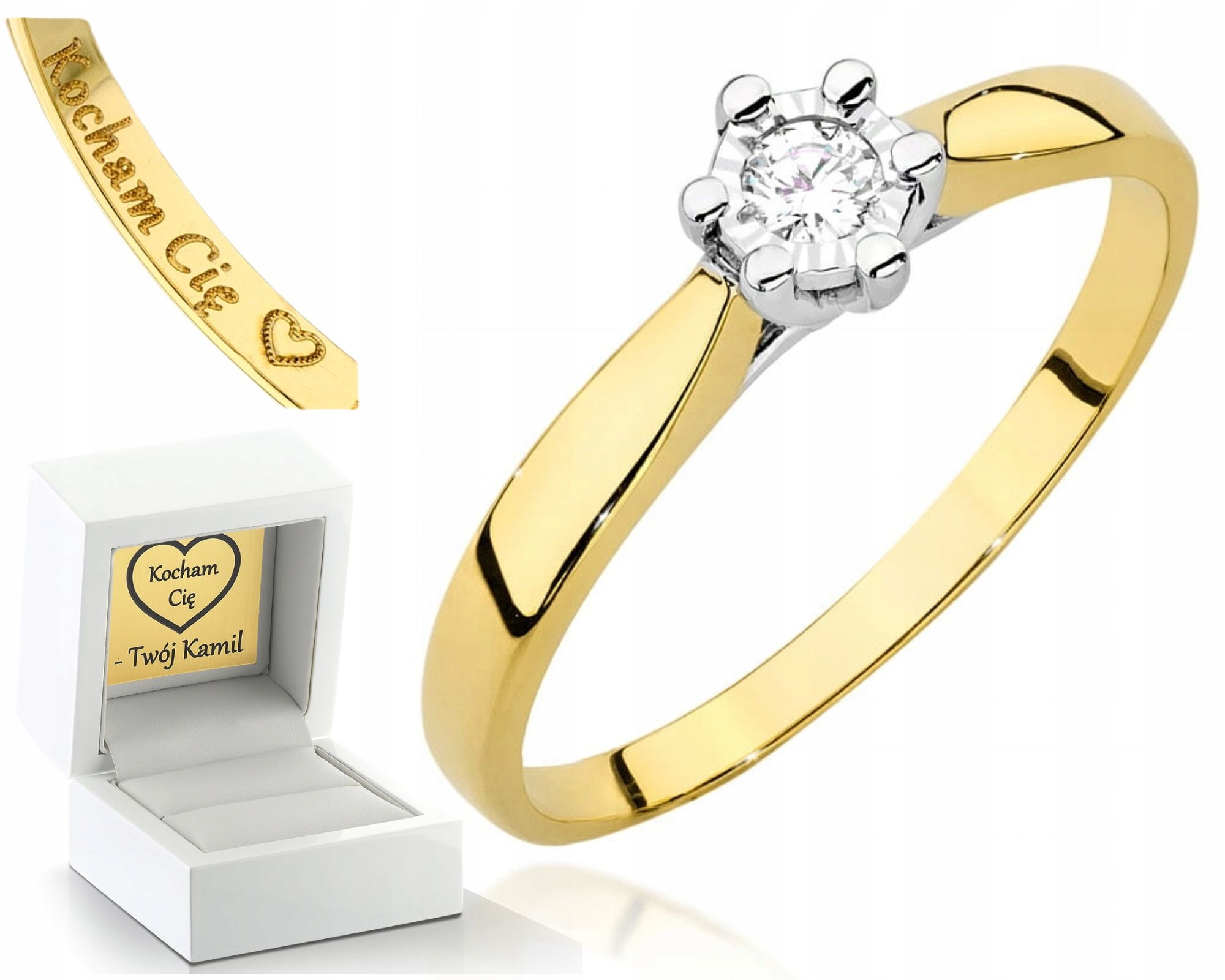 Zlatý Prstýnek S Briliantem 0.585 Gravírování