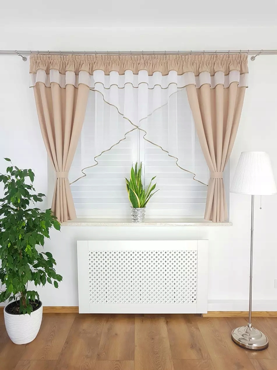 Firana Gotowa Z Zasłonami Brązowa Firany Do Kuchni Do Salonu Woal Zasłony