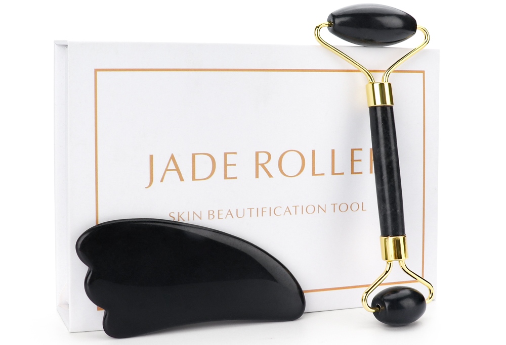 WAŁEK I PŁYTKA Z JADEITU DO MASAŻU TWARZY PUDEŁKO