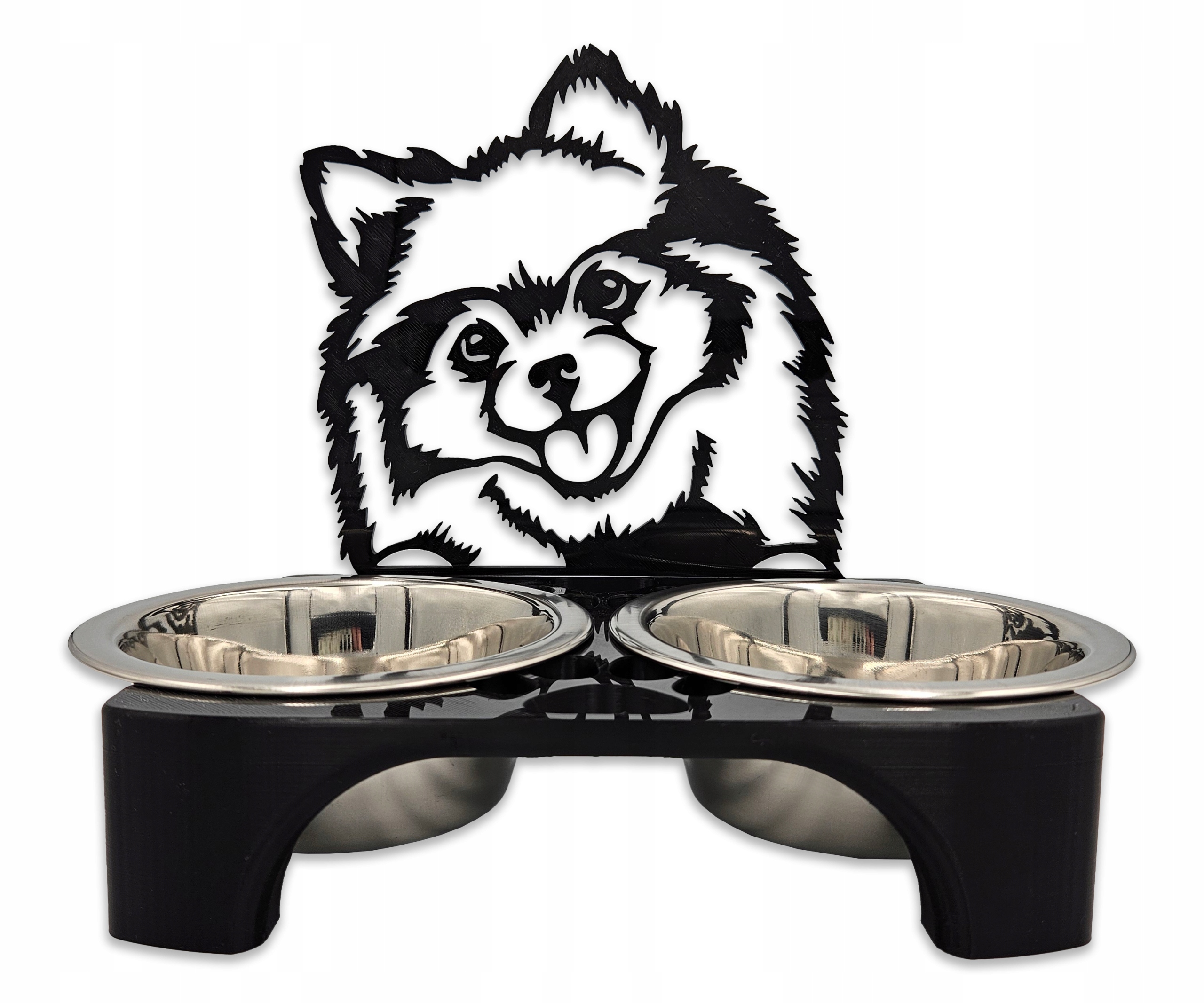 Levně Stojan na misky pro psa 3D Misky Špic Pomeranian 2 x 400 ml